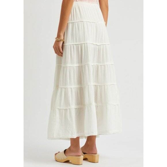 Free People Simply Smitten Maxi Skirt Tiered Tie Waist Natural Cream XL - Picture 8 of 16